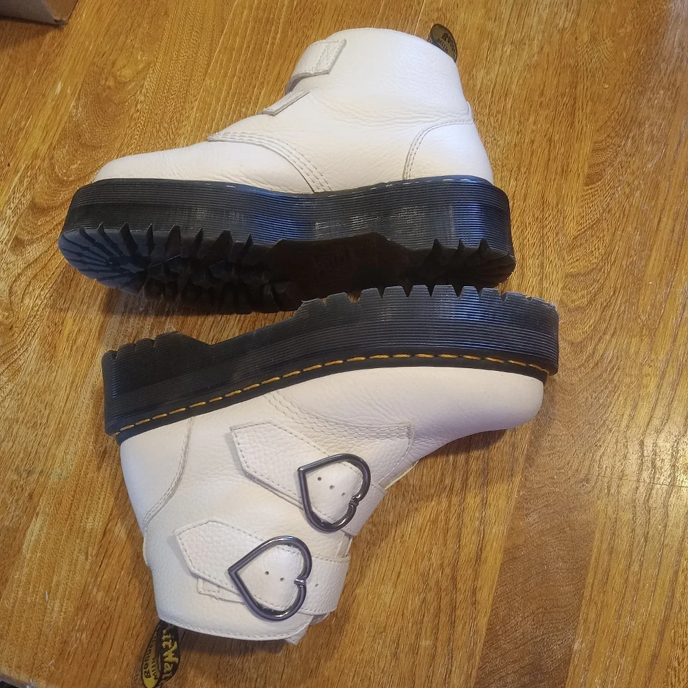 Dr. Martens White Heart Buckle Ankle Boots